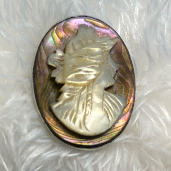 VINTAGE SILVER CAMEO ABALONE MOTHER OF PEARL ITALY Sterling 1850-1900’s C-clasp - Picture 4 of 12